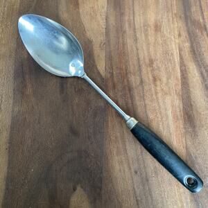 Vintage Ekco Serving Spoon Chromium Plated Metal Black Wood Handle USA Made